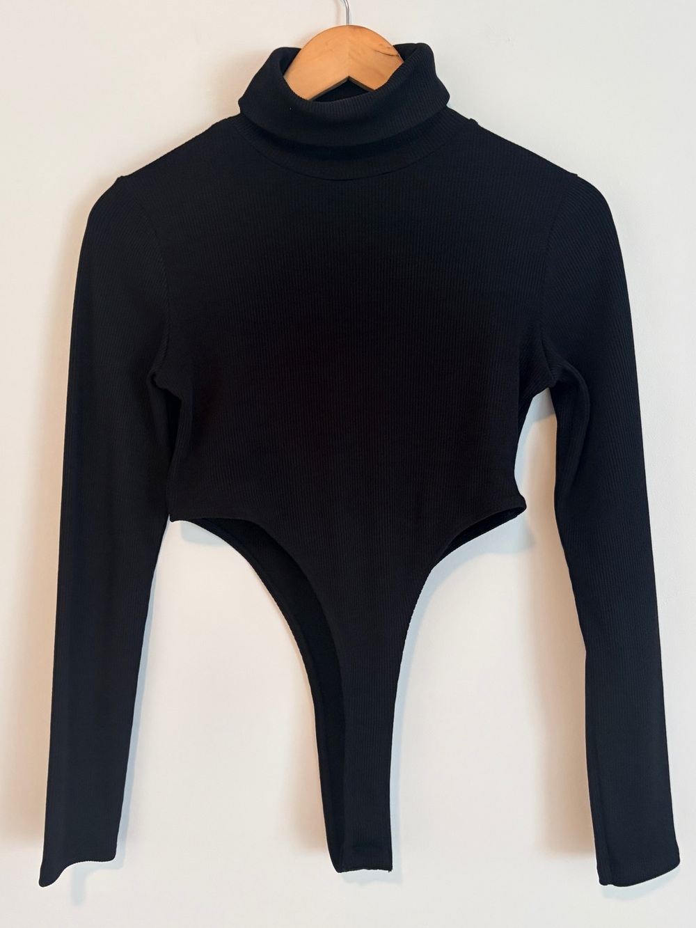 Zara Black Ribbed Turtleneck Long-Sleeve Bodysuit